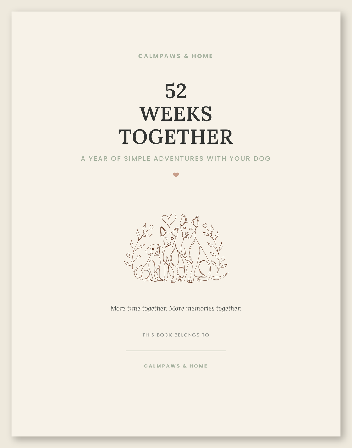 52 Weeks Together dog bonding journal cover, printable digital download